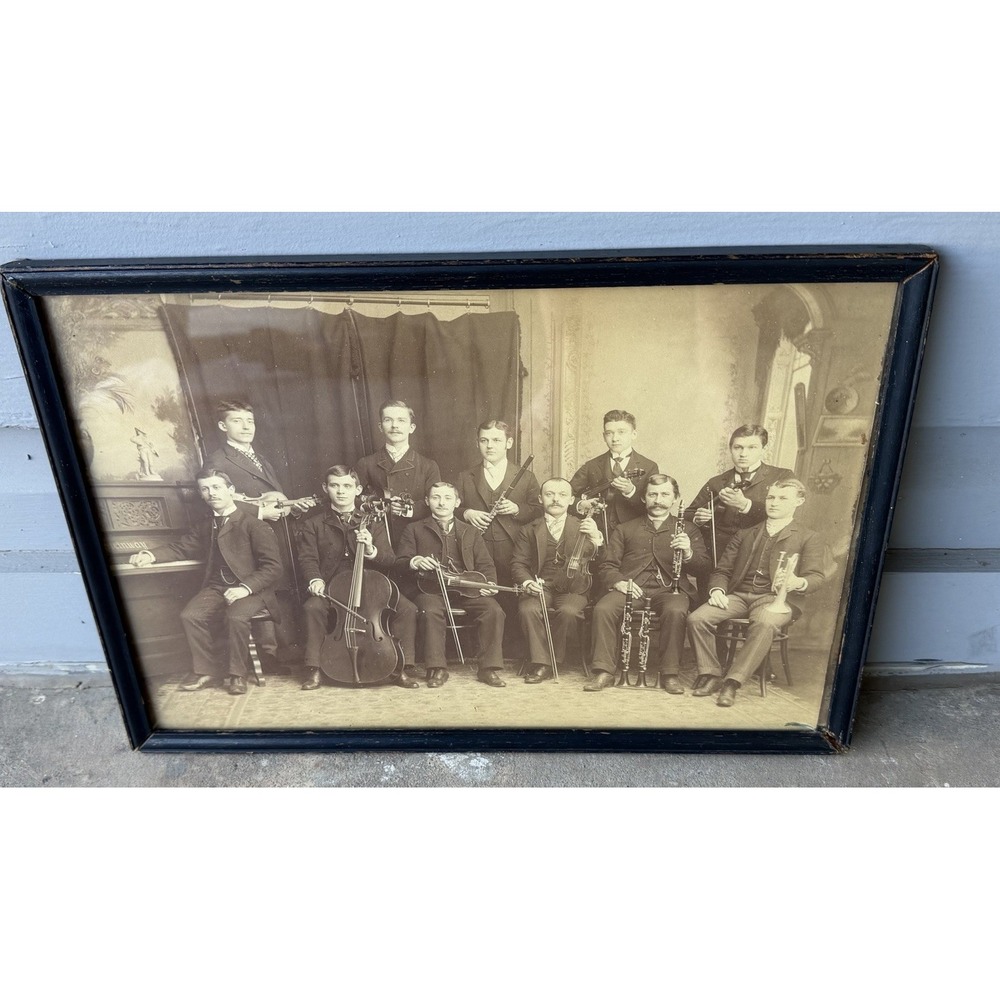 Antique 1890's Framed Cabinet Photo Mount Holly NJ Victorian Instruments Cello